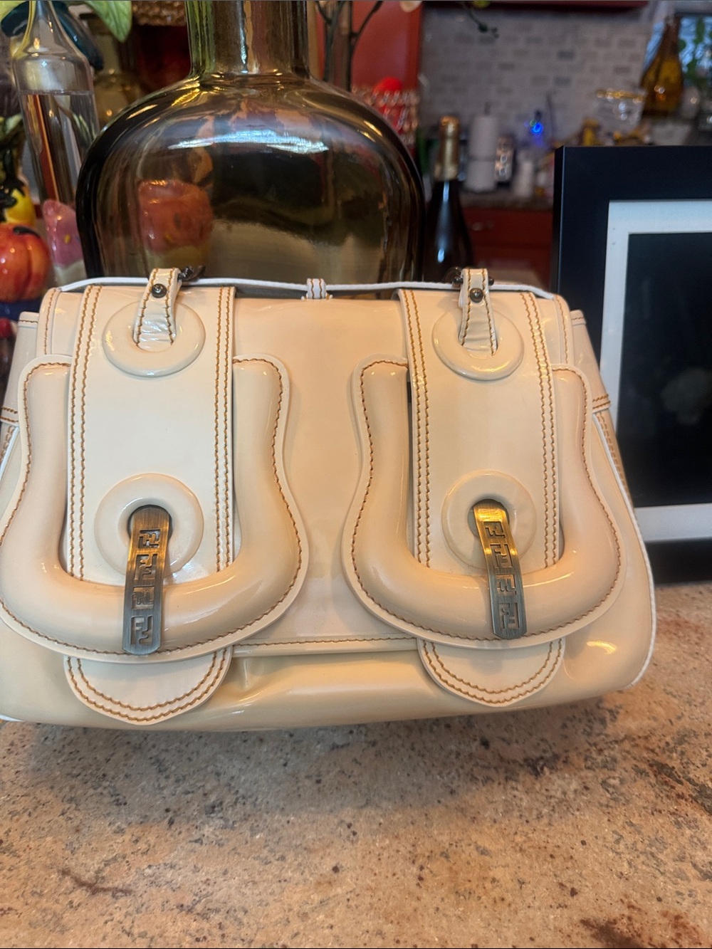 Authentic Vintage Fendi Cream  Patent Leather Satchel - Women’s Bag